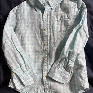 Janie and Jack Light Teal Plaid Button-Down Shirt size 4 boys